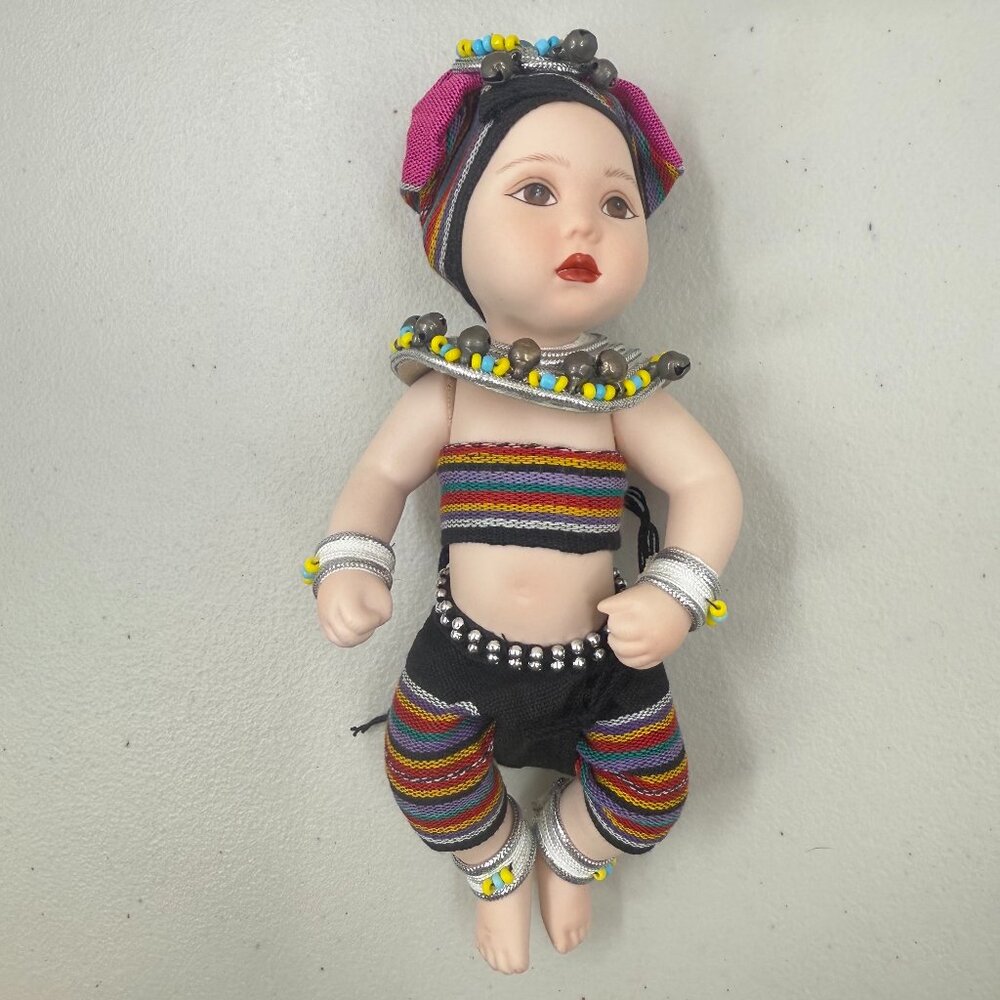 Porcelain Akha Hill Tribal Doll Made In Thailand